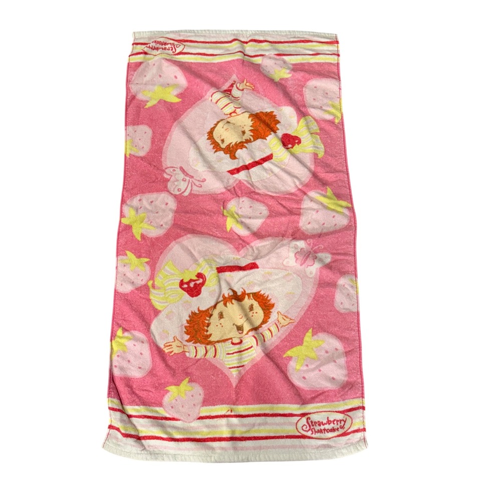 Vintage Strawberry Shortcake Pink Heart Strawberry Cotton Beach Towel Graphic